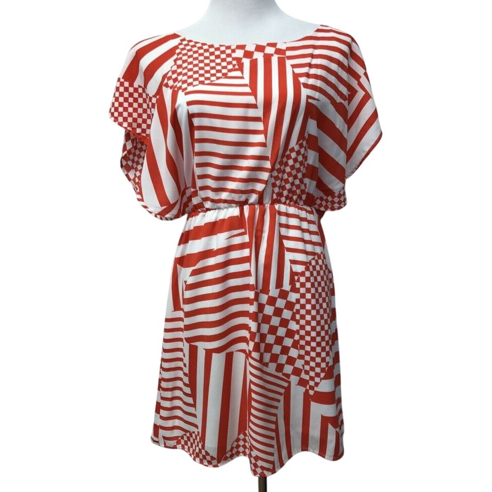Moonlight Dress Womens Small Orange White Multi Pattern
